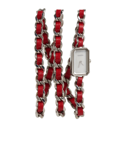Chanel Premiere Iconic Chain Watch,Steel/Leather,Red/Silver, MIS,B/Cert,3*
